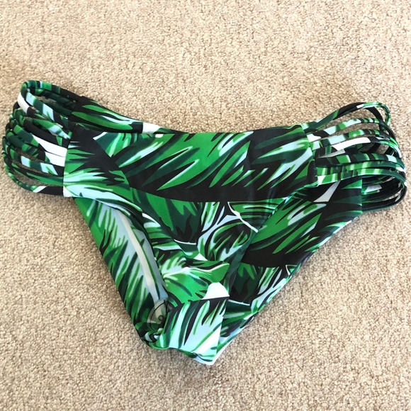 Tropical Leaf Print Caged Bikini Bottom - Picture 5 of 5